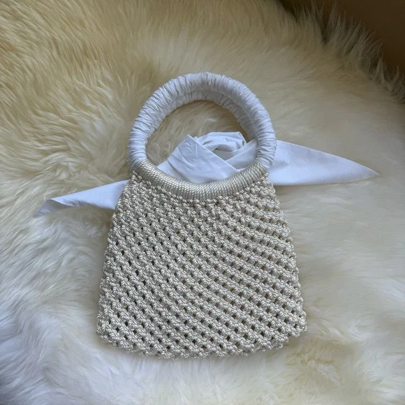 NWT Merlette Maris Crochet Macrame White Handle Mini Bag Purse - Picture 5 of 13